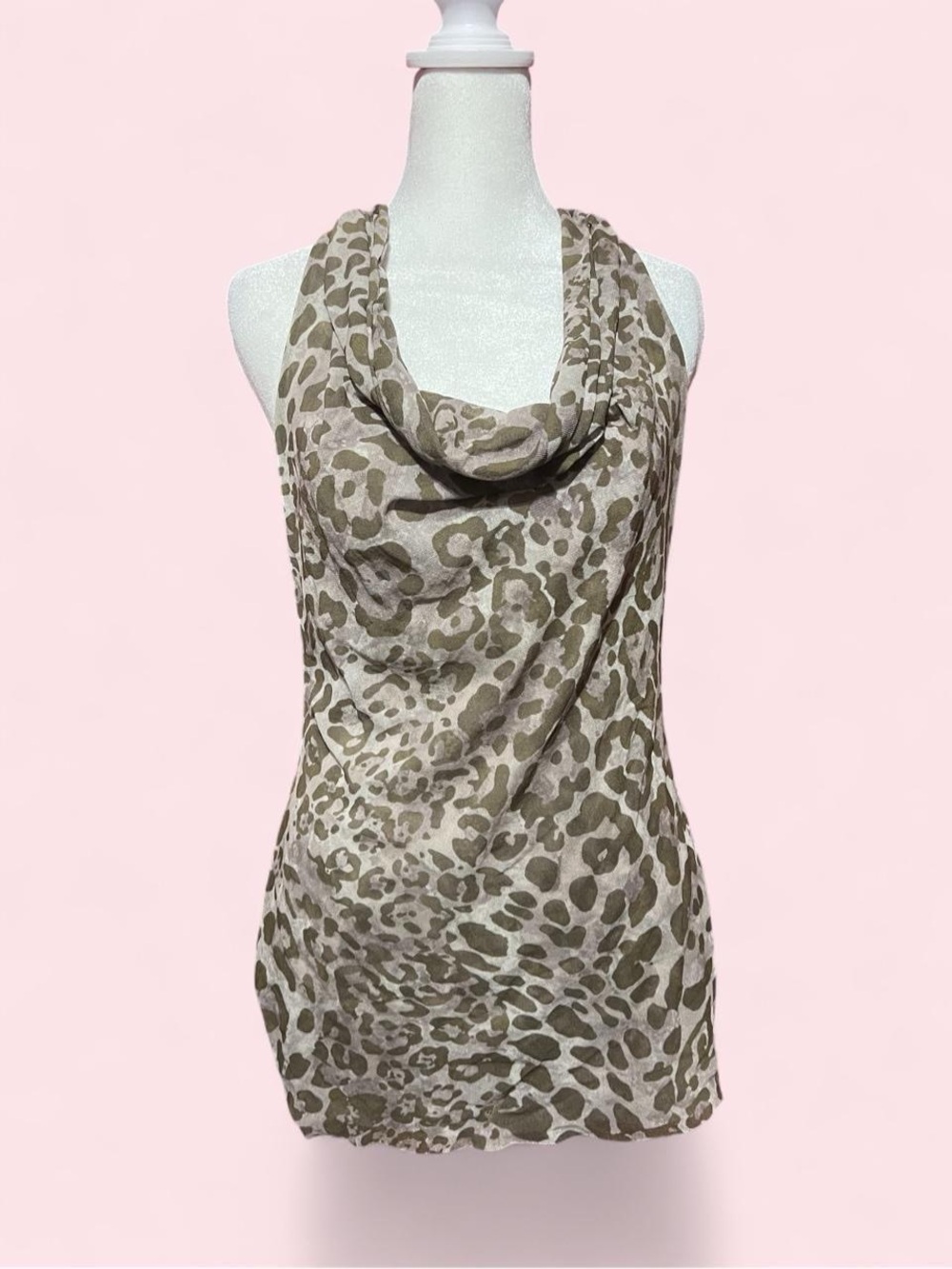 Large Leopard Print Cowl Neck Top – Taupe